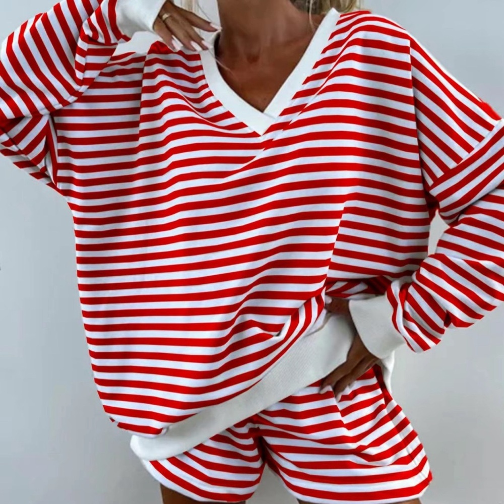 Red/white striped two piece short set